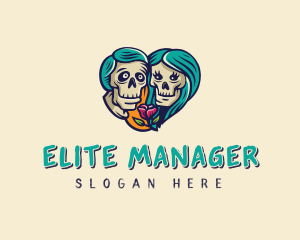 Skeleton Skull Lovers Heart logo design