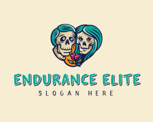 Skeleton Skull Lovers Heart logo design