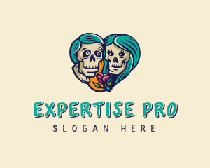 Skeleton Skull Lovers Heart logo design