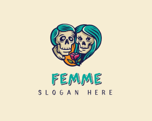 Skeleton Skull Lovers Heart logo design