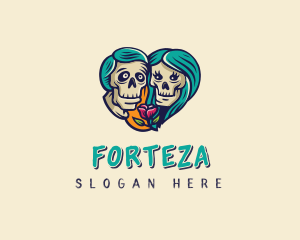 Skeleton Skull Lovers Heart logo design