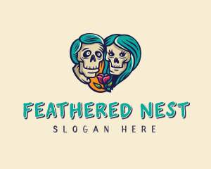 Skeleton Skull Lovers Heart logo design