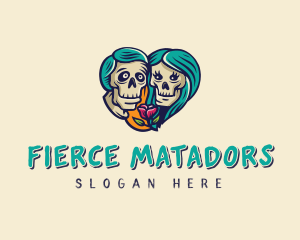 Skeleton Skull Lovers Heart logo design