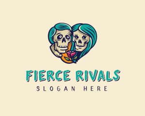 Skeleton Skull Lovers Heart logo design