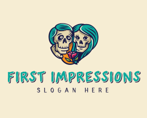 Skeleton Skull Lovers Heart logo design