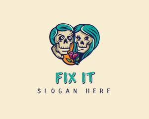 Skeleton Skull Lovers Heart logo design