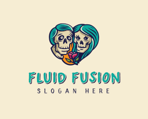 Skeleton Skull Lovers Heart logo design