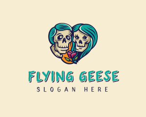 Skeleton Skull Lovers Heart logo design