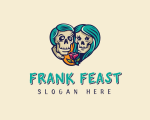 Skeleton Skull Lovers Heart logo design