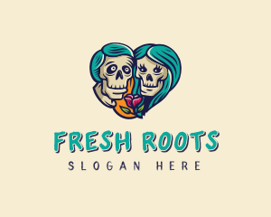 Skeleton Skull Lovers Heart logo design