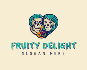 Skeleton Skull Lovers Heart logo design