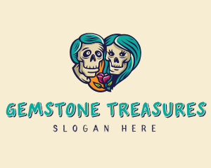 Skeleton Skull Lovers Heart logo design