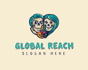 Skeleton Skull Lovers Heart logo design