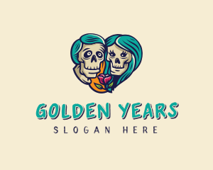 Skeleton Skull Lovers Heart logo design