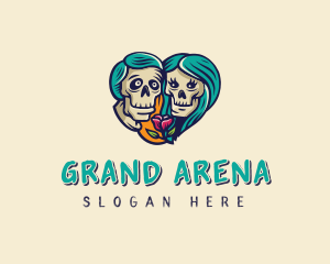 Skeleton Skull Lovers Heart logo design