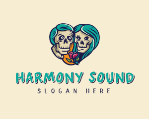 Skeleton Skull Lovers Heart logo design