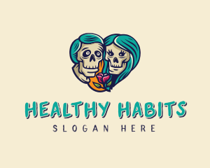 Skeleton Skull Lovers Heart logo design