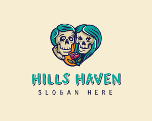 Skeleton Skull Lovers Heart logo design