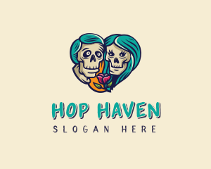 Skeleton Skull Lovers Heart logo design