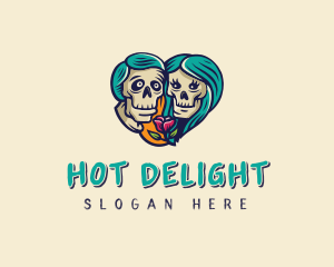 Skeleton Skull Lovers Heart logo design