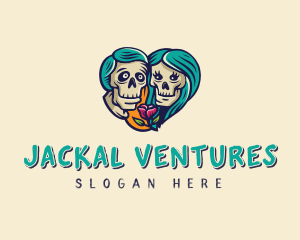 Skeleton Skull Lovers Heart logo design