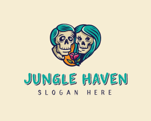 Skeleton Skull Lovers Heart logo design