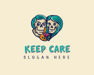 Skeleton Skull Lovers Heart logo design