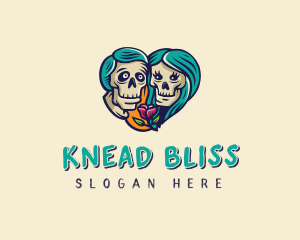 Skeleton Skull Lovers Heart logo design