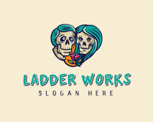 Skeleton Skull Lovers Heart logo design