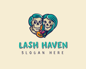 Skeleton Skull Lovers Heart logo design