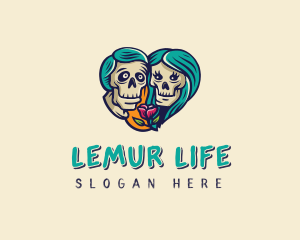 Skeleton Skull Lovers Heart logo design