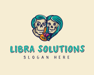 Skeleton Skull Lovers Heart logo design