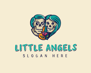 Skeleton Skull Lovers Heart logo design