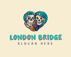 Skeleton Skull Lovers Heart logo design