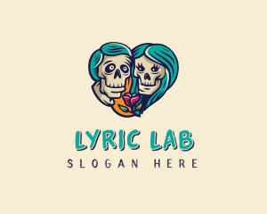 Skeleton Skull Lovers Heart logo design