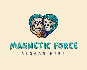 Skeleton Skull Lovers Heart logo design