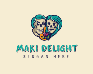 Skeleton Skull Lovers Heart logo design