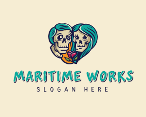 Skeleton Skull Lovers Heart logo design