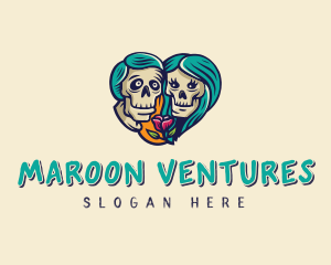 Skeleton Skull Lovers Heart logo design