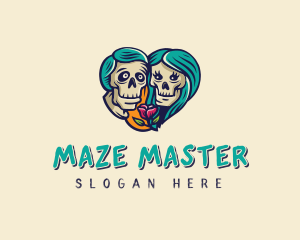 Skeleton Skull Lovers Heart logo design