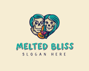 Skeleton Skull Lovers Heart logo design