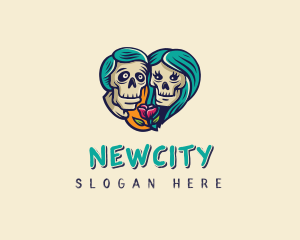 Skeleton Skull Lovers Heart logo design