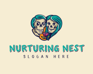 Skeleton Skull Lovers Heart logo design