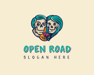 Skeleton Skull Lovers Heart logo design