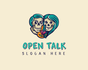 Skeleton Skull Lovers Heart logo design