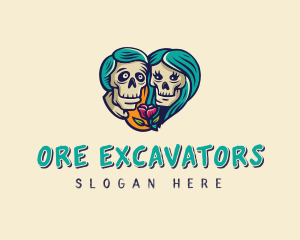 Skeleton Skull Lovers Heart logo design