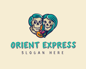 Skeleton Skull Lovers Heart logo design