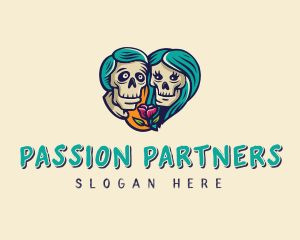 Lover - Skeleton Skull Lovers Heart logo design