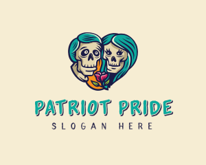 Skeleton Skull Lovers Heart logo design