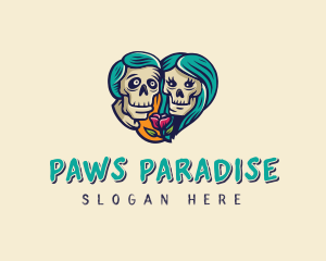 Skeleton Skull Lovers Heart logo design